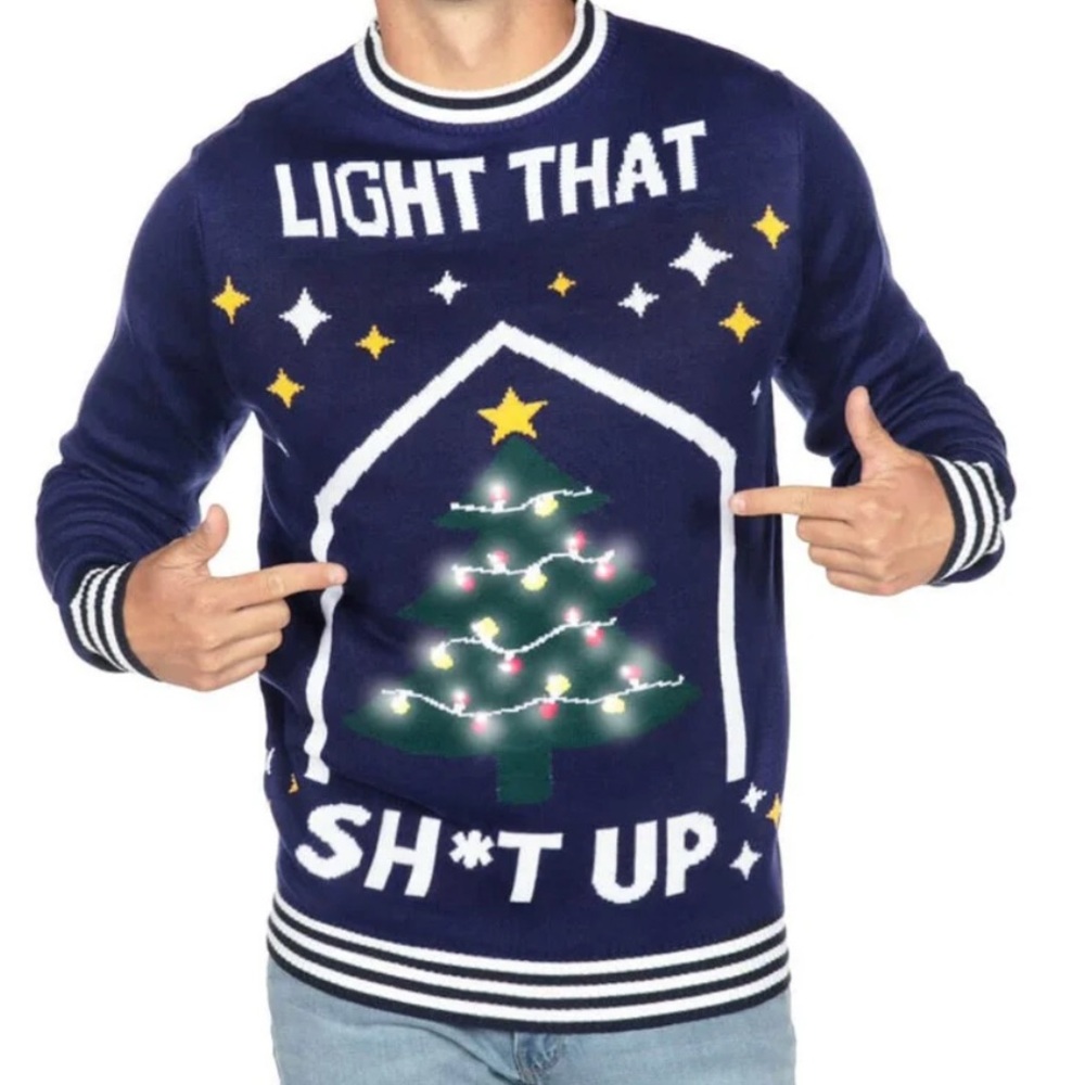 Tipsy Elves Navy Christmas Sweater with Tree Design